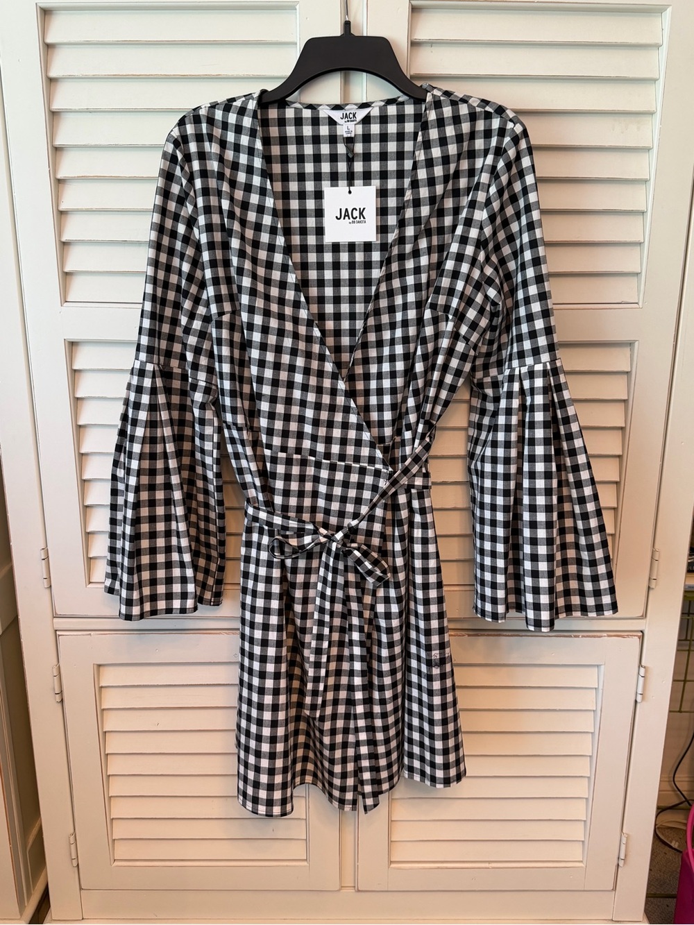 JACK Black & White Gingham Wrap Dress Large NWT